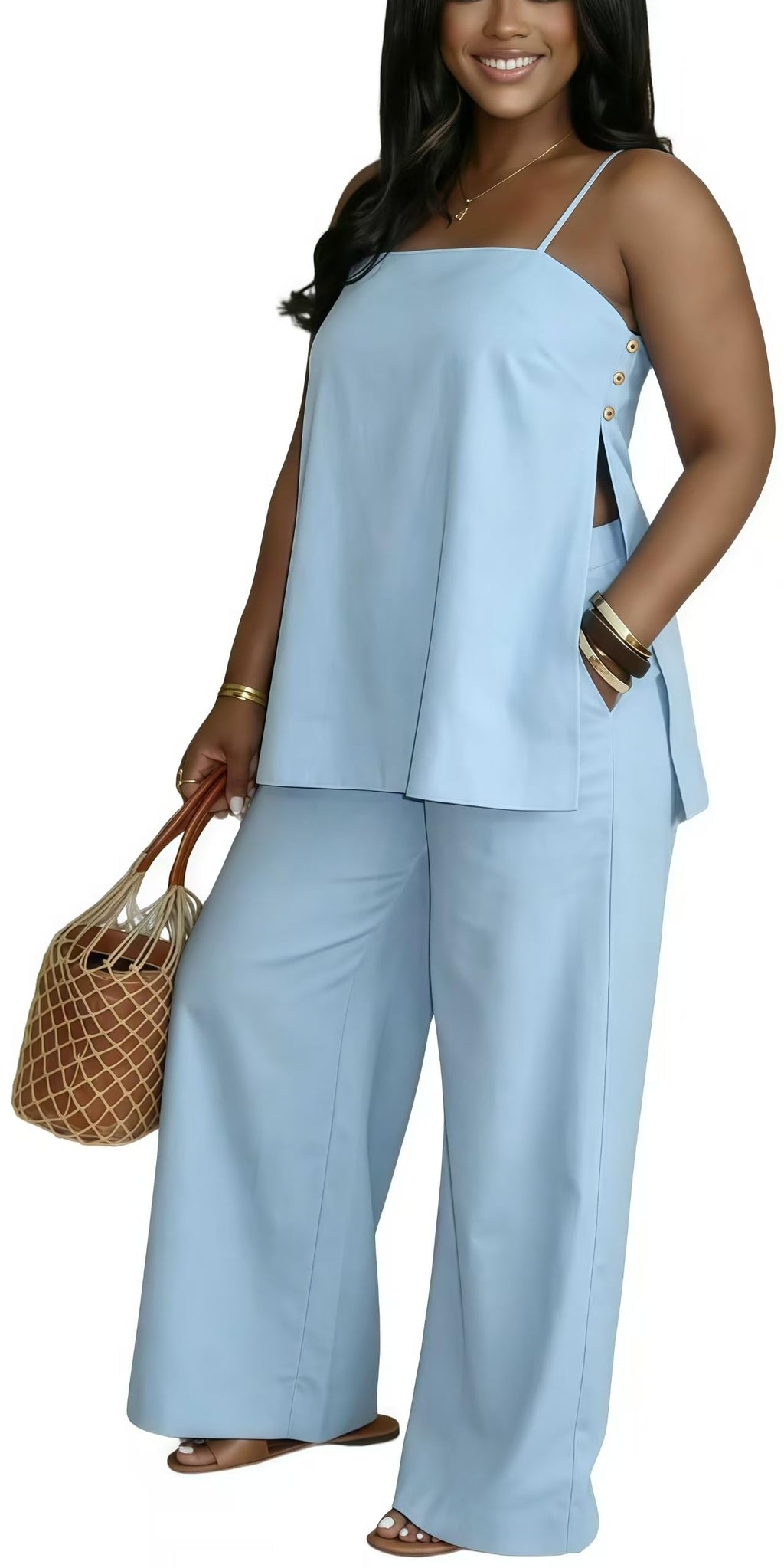 2 Piece Sets for Women Summer Outfits Sleeveless Tops and Wide Leg Pants Sets Sexy Jumpsuits Clubwear Vacation Outfits