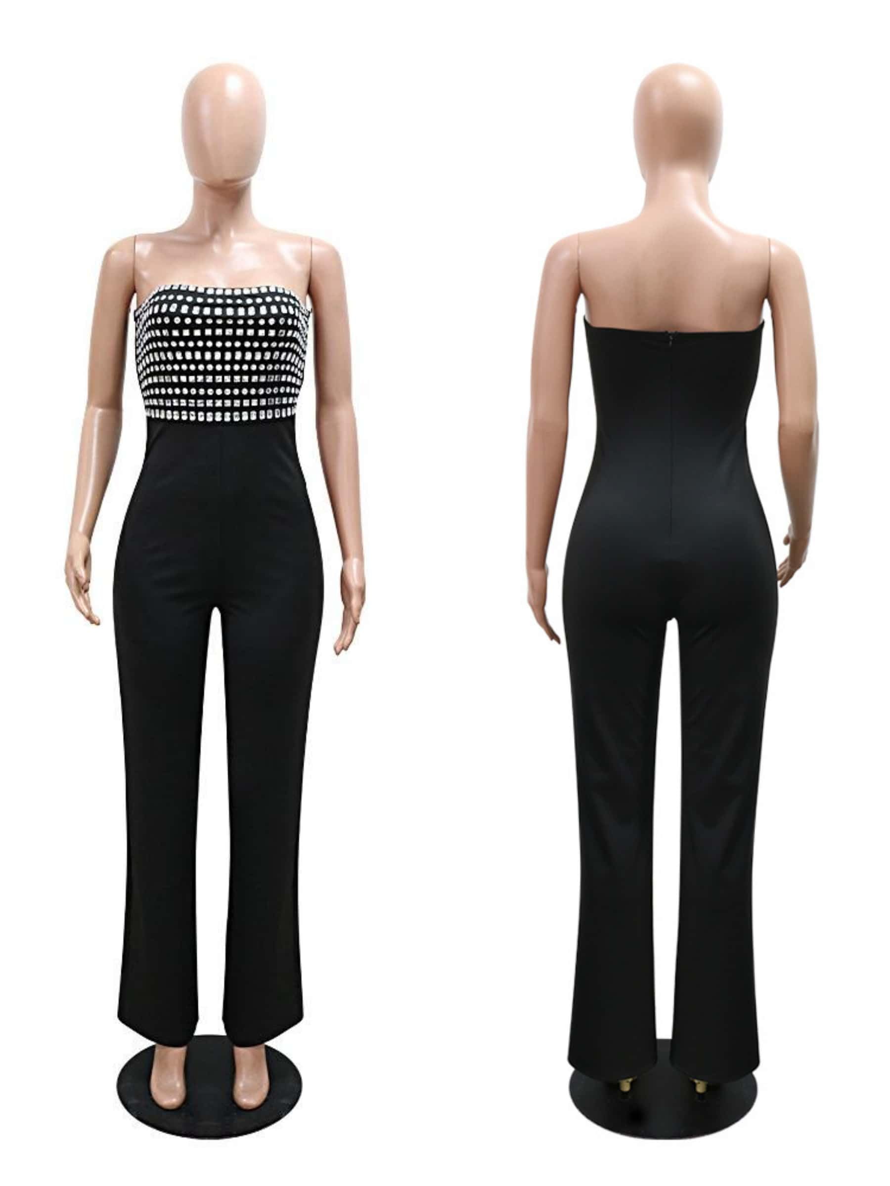 Figdaw Women's Sparkle Rhinestone Jumpsuits for Women Sexy Party Night Out
