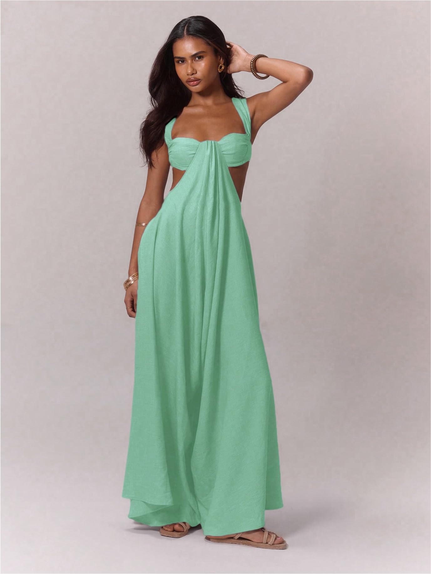 REASERAL Womens Casual Jumpsuit Halter Hollow Out Backless Top Wide Leg Pants Summer Vacation Jumpsuit