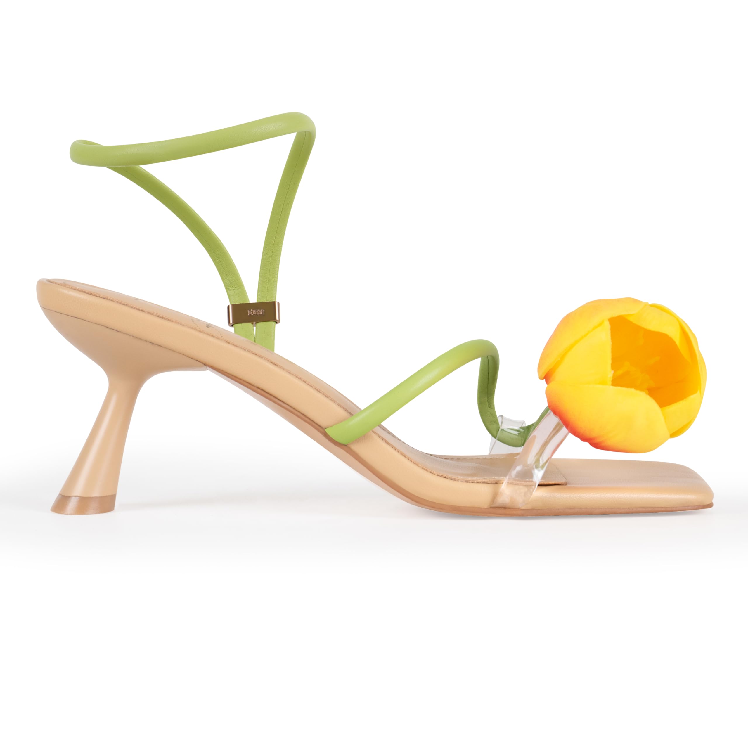 LACIKOSZ Flower Kitten Heel Sandals for Women Calla Lily Green Heels Square Open Toe Floral Strappy Low Heel Sandals Summer Dressy Wedding Shoes