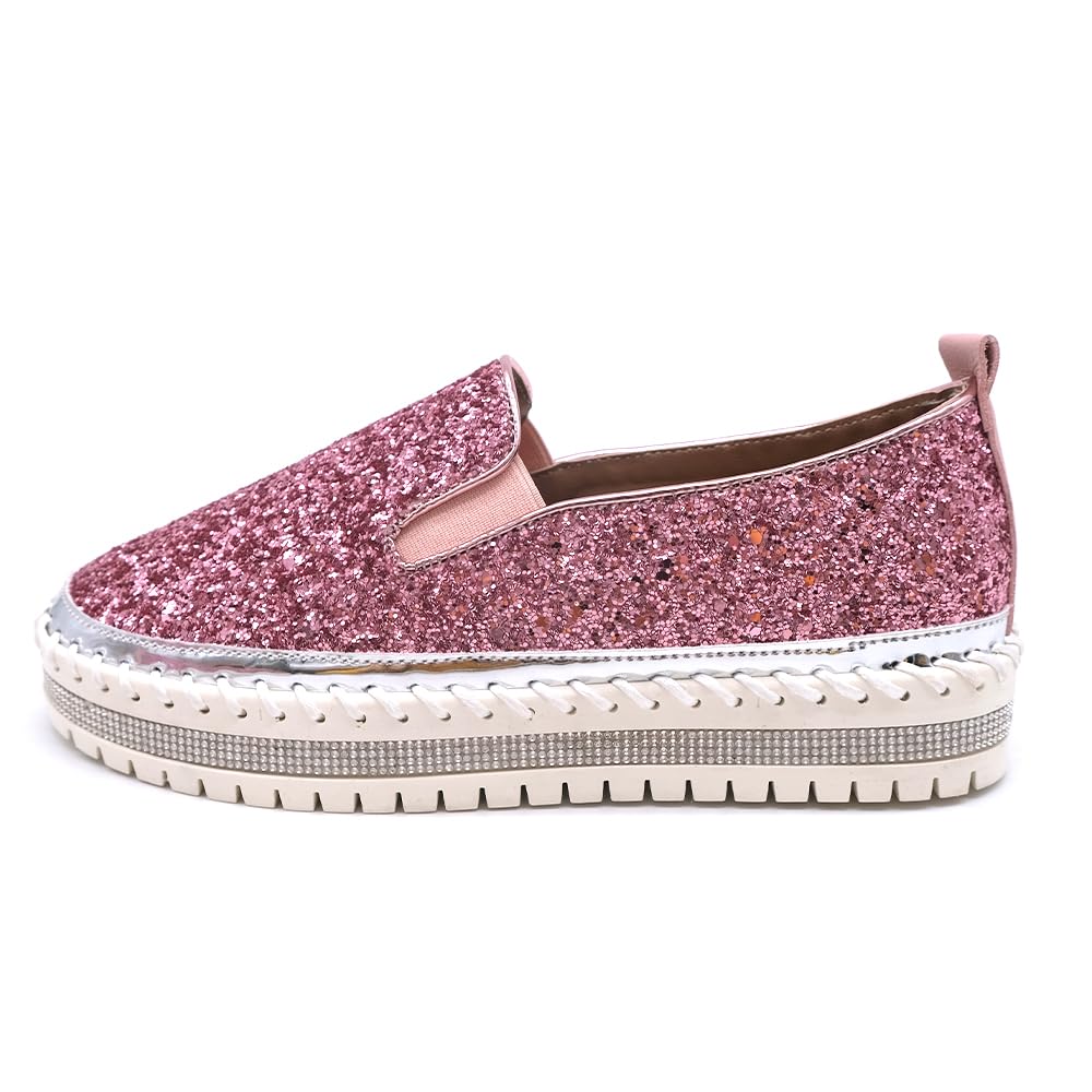 Women's Platform Rhinestones Glitter Fashion Sneakers Comfortable Slip On Flat Loafers Walking Wedding Dress Shoes Casual Shoes