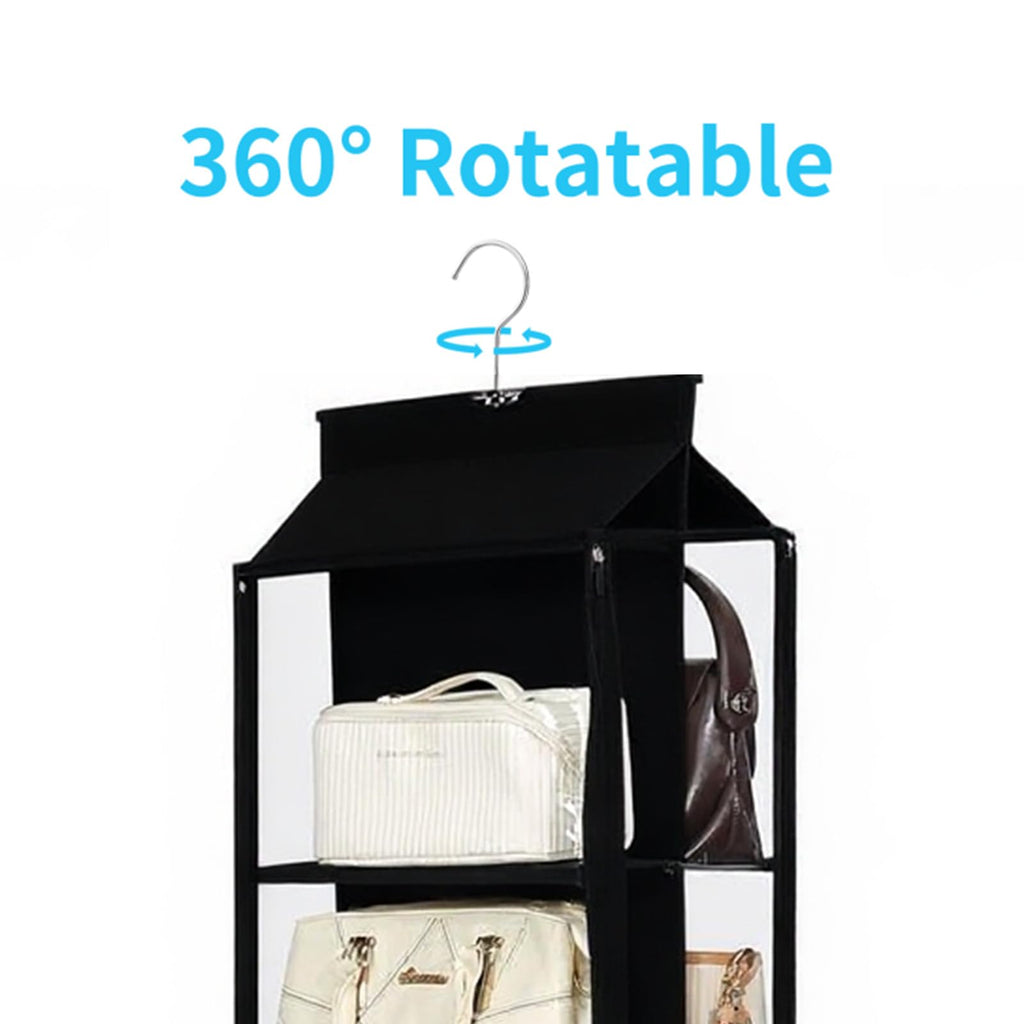 8 Grids in 1 Rotatable Hanging Purse Handbag Organizer with Double Zippers, Visible Purse Organizer for Closet, Fully Enclosed Handbag Storage Holder