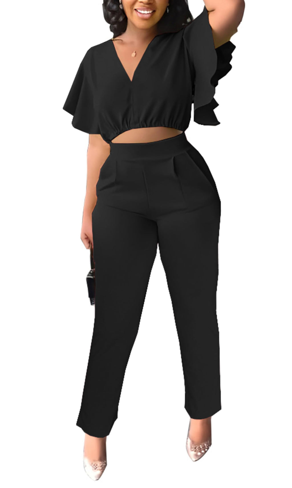 Womens Summer Two Piece Shorts Outfit Sexy Crop Top Butterfly Sleeve 2 pc Short Set Vacation Brunch Matching Set