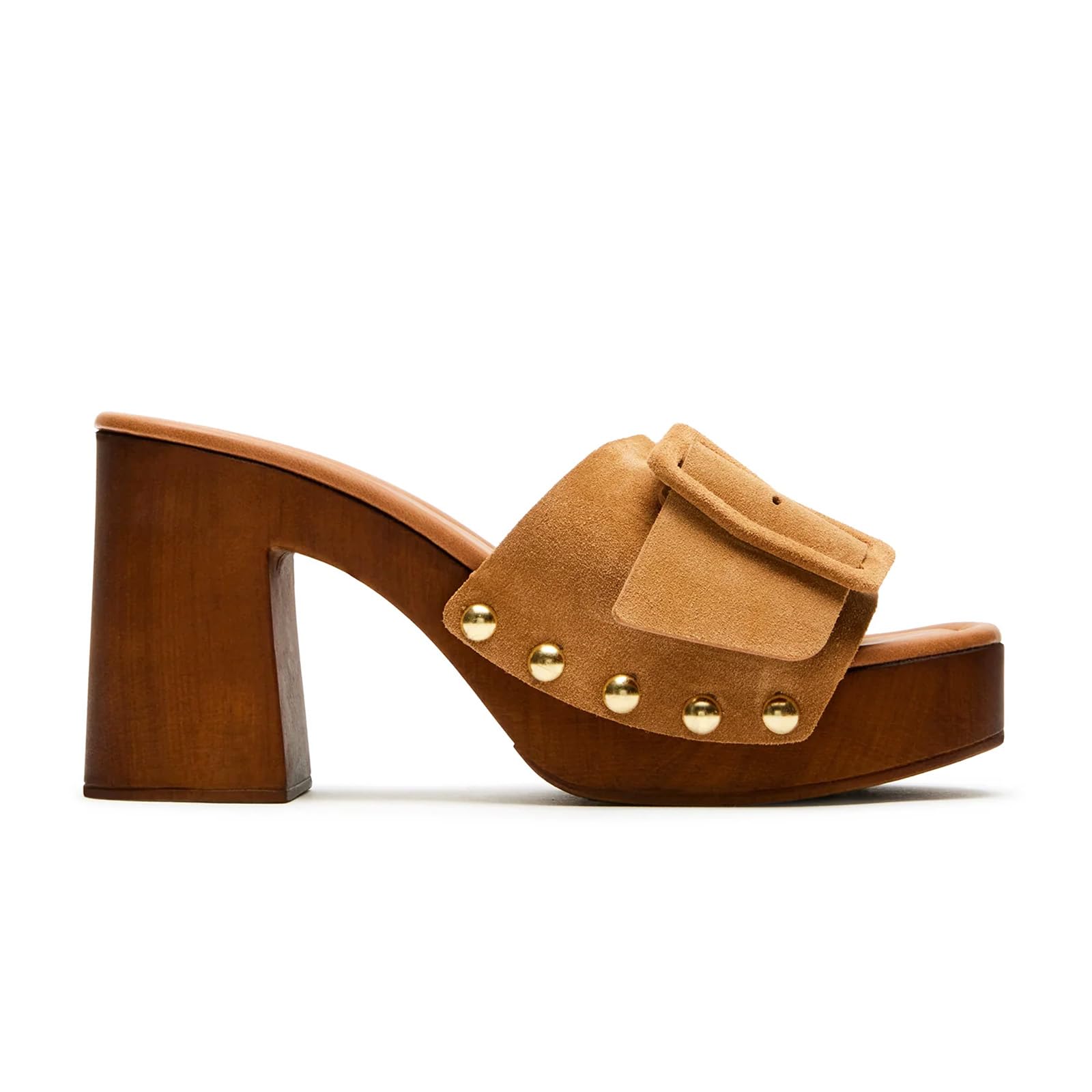 VICKI·VICKI Women's Platform Mules Suede Buckle Sandals, Sexy Open Toe High Chunky Block Heel Clogs, Retro Studded Summer Dress Slides