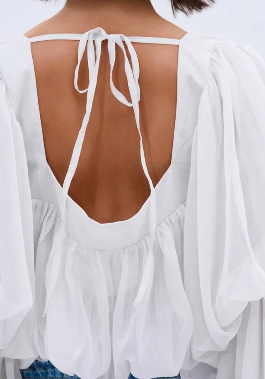 YOOTIKO Women Flowy Chiffon Crop Blouses Ruffle Long Bell Sleeve Tops | Trendy Square Neck Going Out Shirts,Elegant Evening Party Wear