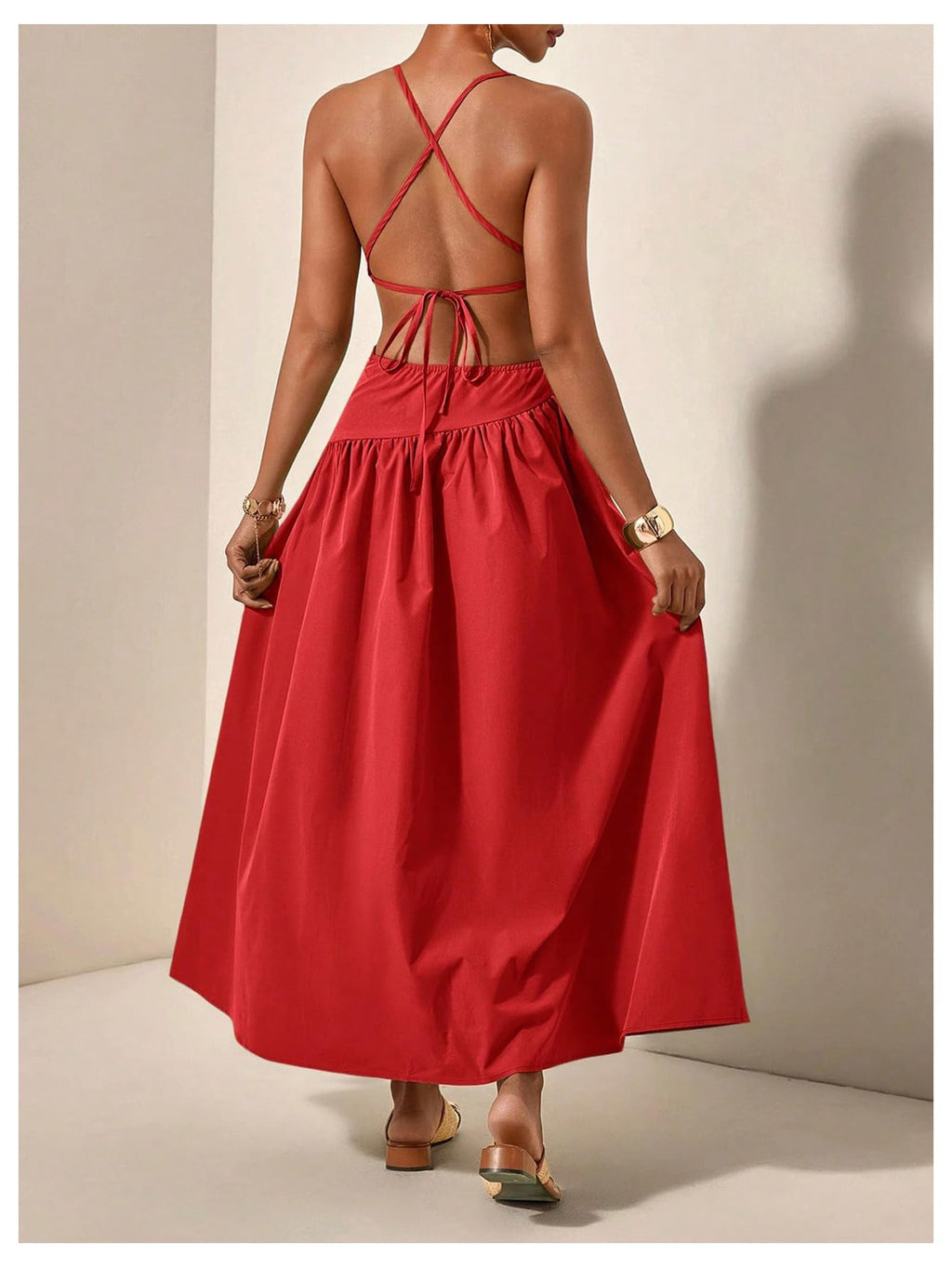 Milumia Women's Cut Out Asymmetrical Maxi Dress Open Back Summer Dresses | Spaghetti Strap, Tie Backless, Ruffle, Summer Vacation, Going Out, Sundress