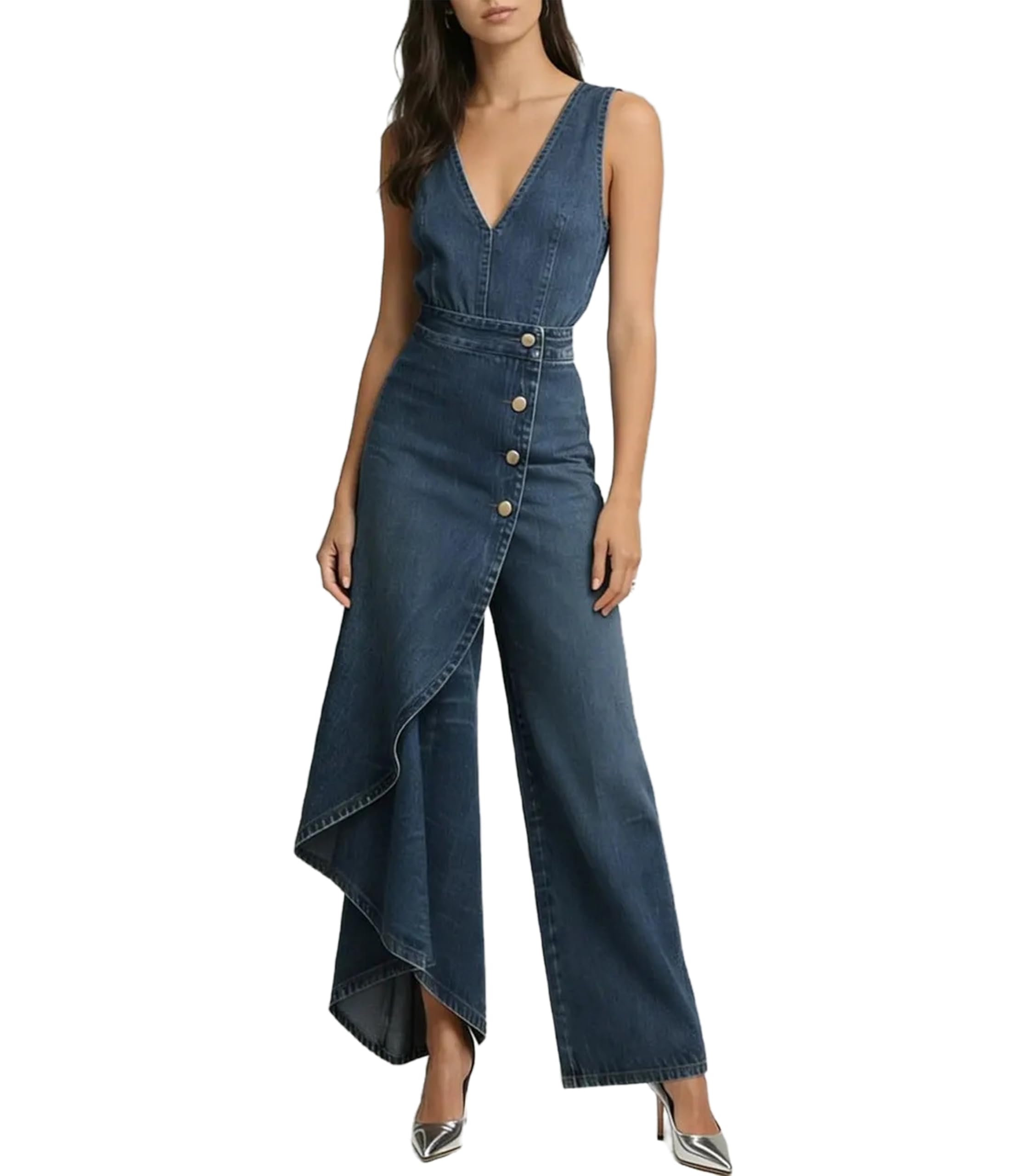 Denim Jumpsuit for Women Sleeveless Irregular Wide Leg Jumpsuits Trendy Cowgirl Western Outfits
