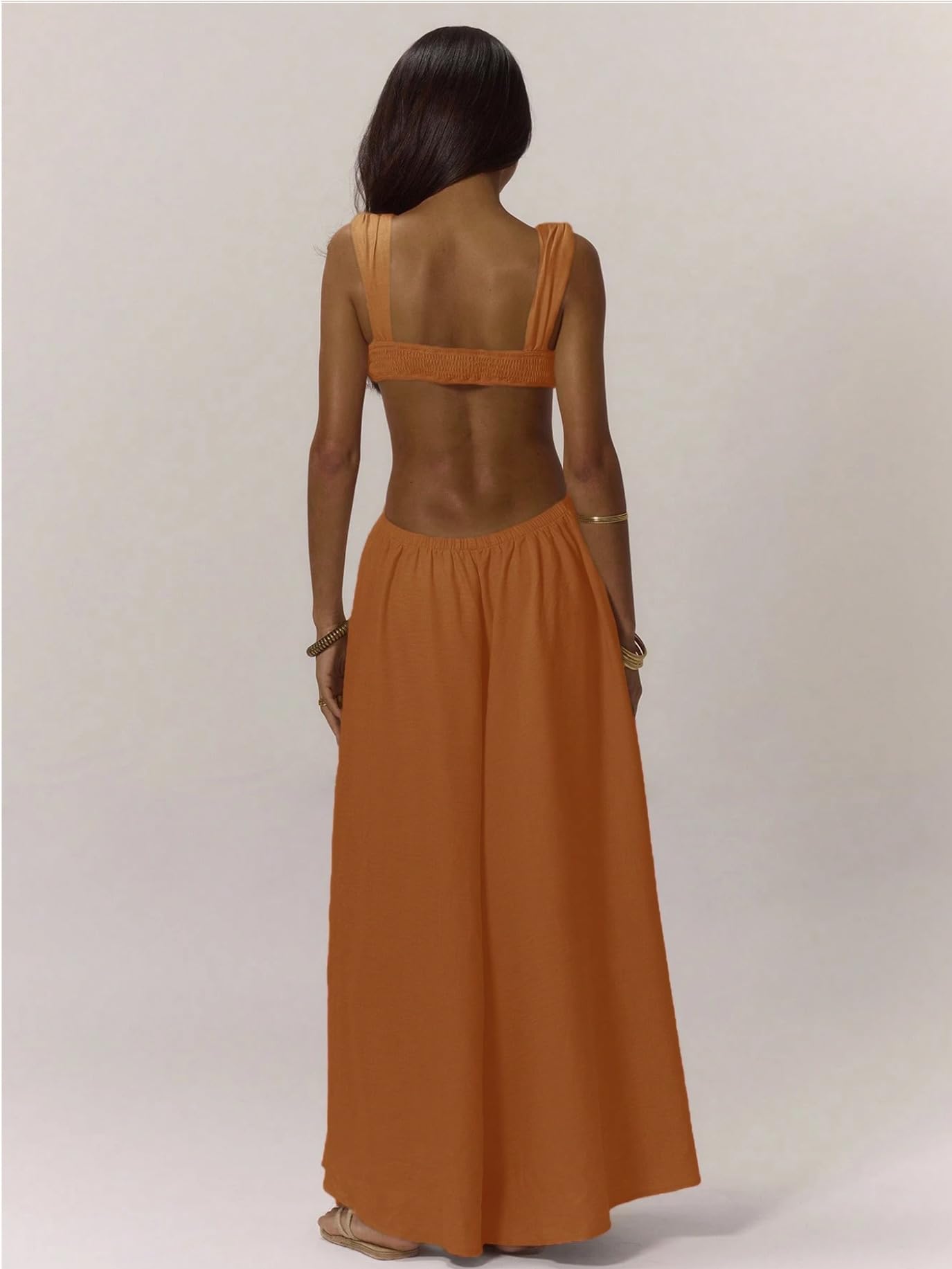 REASERAL Womens Casual Jumpsuit Halter Hollow Out Backless Top Wide Leg Pants Summer Vacation Jumpsuit