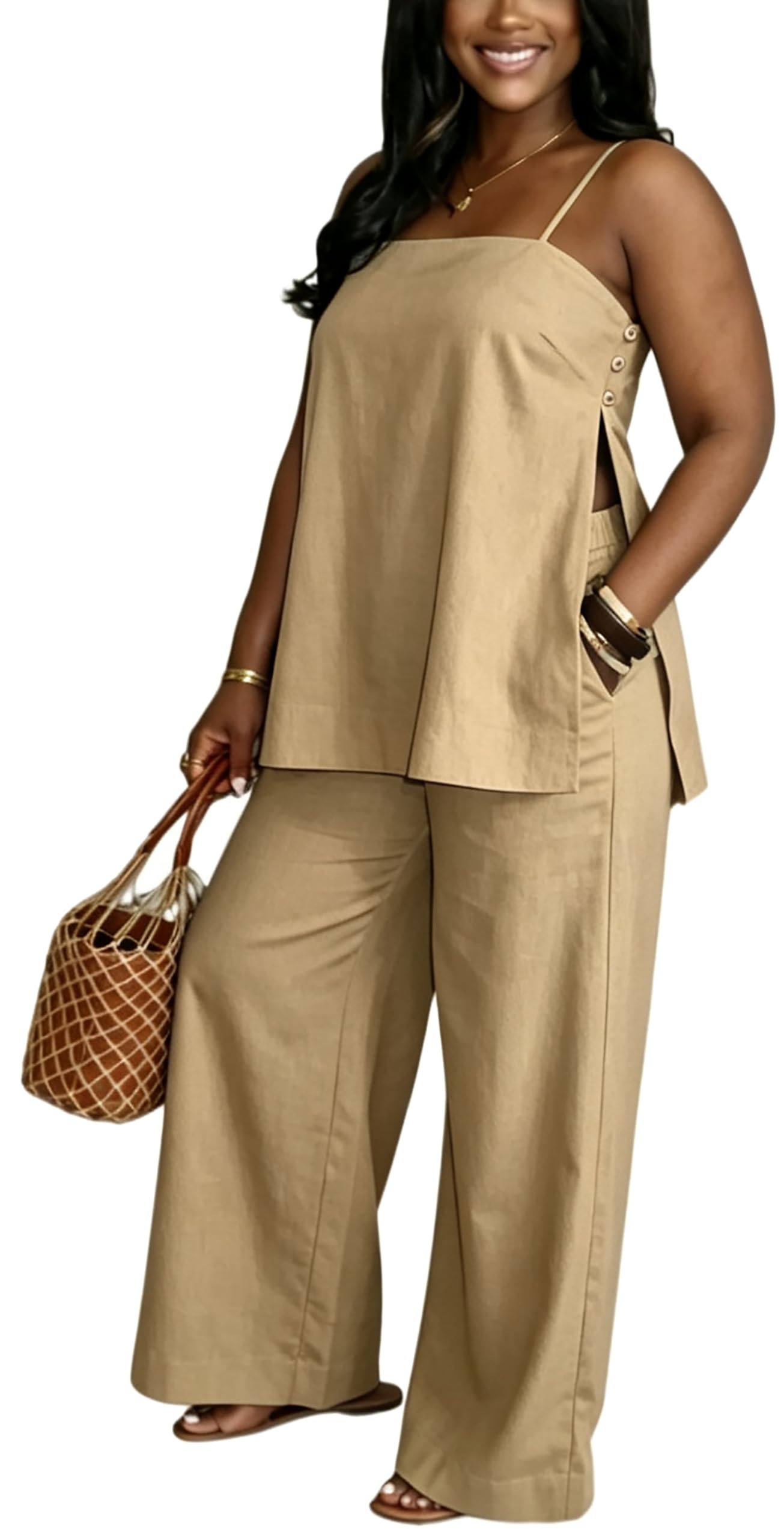 2 Piece Sets for Women Summer Outfits Sleeveless Tops and Wide Leg Pants Sets Sexy Jumpsuits Clubwear Vacation Outfits