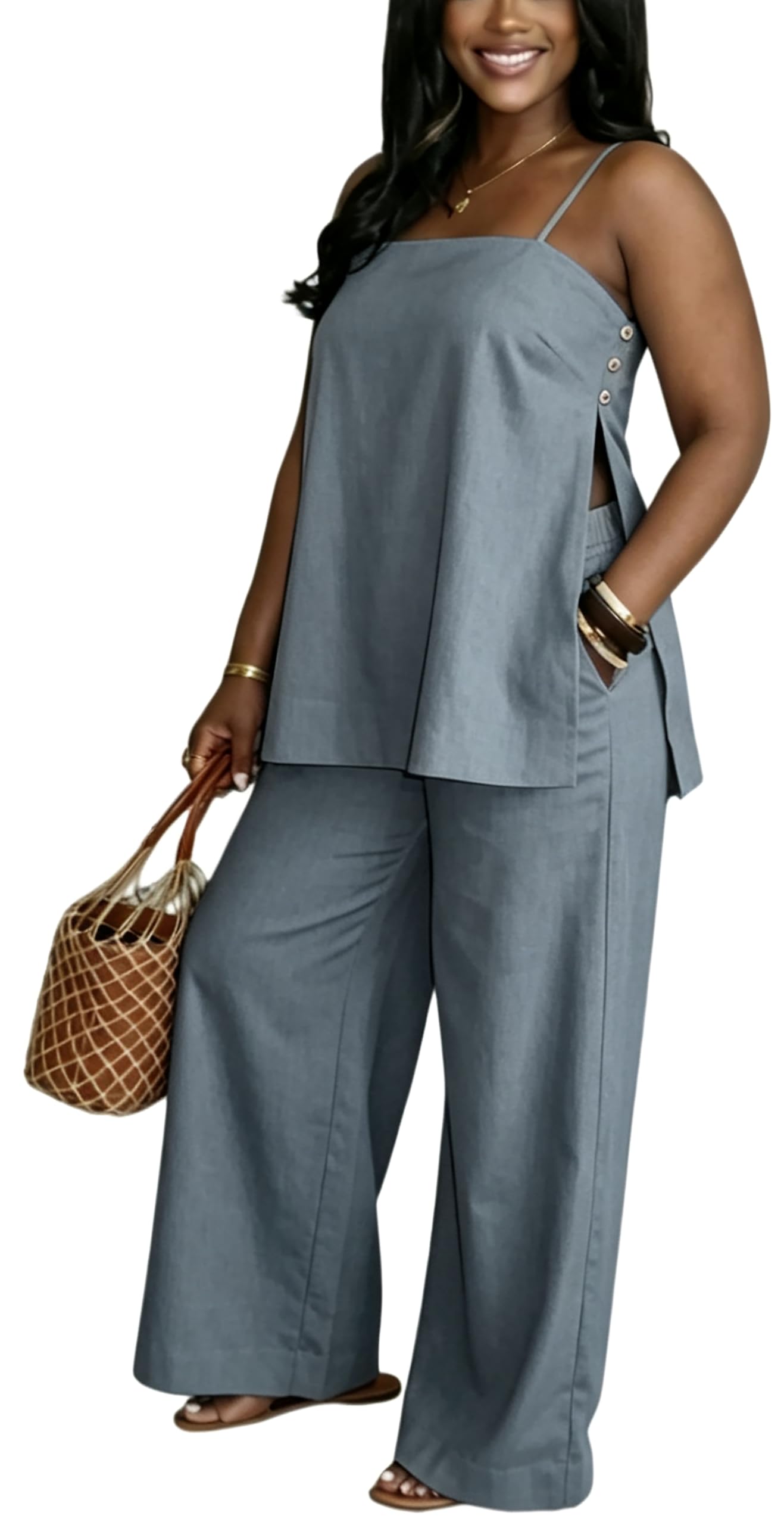 2 Piece Sets for Women Summer Outfits Sleeveless Tops and Wide Leg Pants Sets Sexy Jumpsuits Clubwear Vacation Outfits