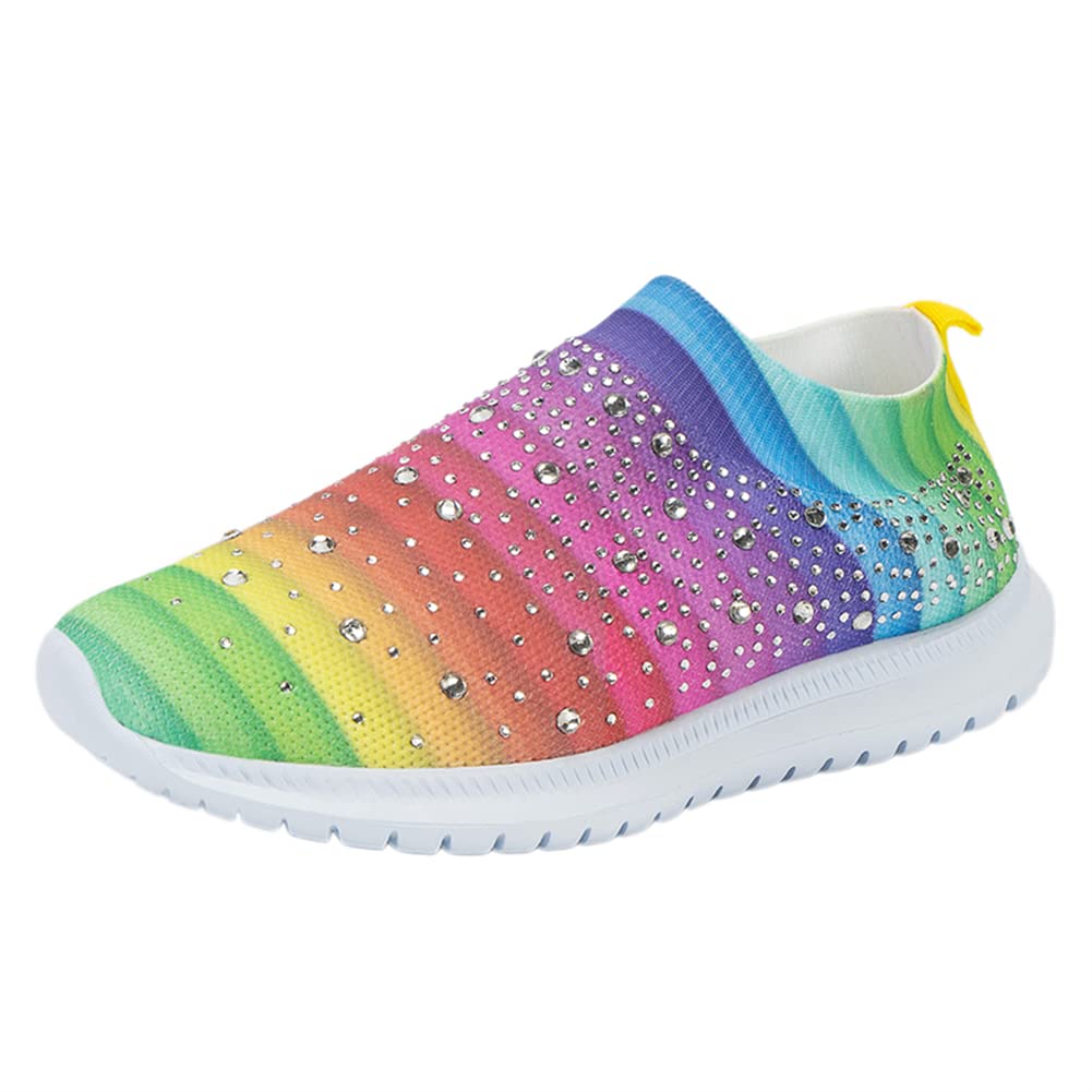 GOSPT Women's Mesh Sport Shoes Rhinestone Glitter Slip On Ballroom Jazz Latin Dance Sock Sneakers