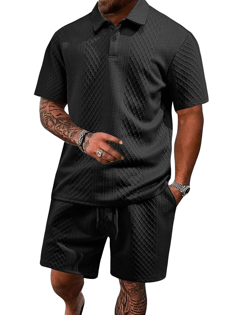 Men's 2 Pieces Outfits Casual Polo Shirt and Shorts Set Collar Athletic Jogging Summer Tracksuit