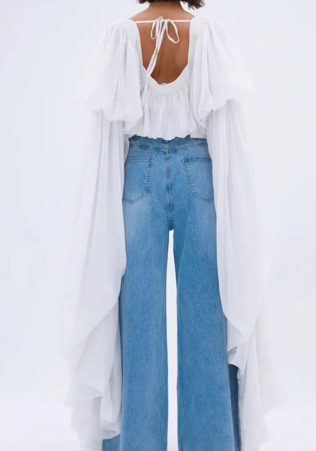 YOOTIKO Women Flowy Chiffon Crop Blouses Ruffle Long Bell Sleeve Tops | Trendy Square Neck Going Out Shirts,Elegant Evening Party Wear