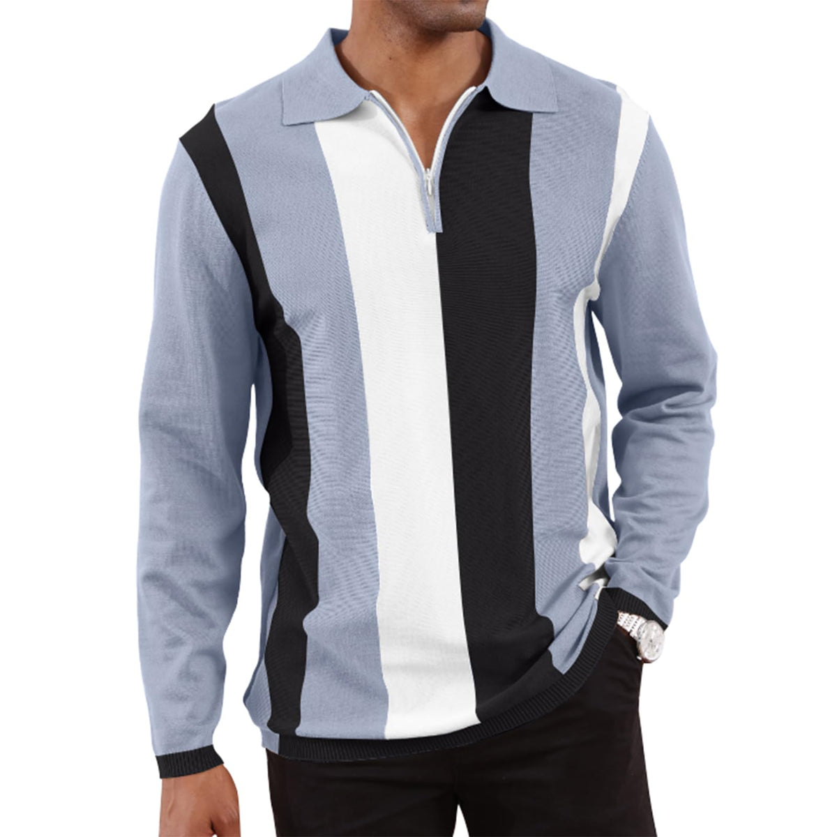 CTU Mens Casual Polo Shirts Vintage Striped Knit Golf Shirts Slim Fit Tops | Fashion,Pullover Dress Shirts,Collared with Zipper,Short Sleeve,Color Blocking,Suit for Daily Casual,Business,Work,Golf