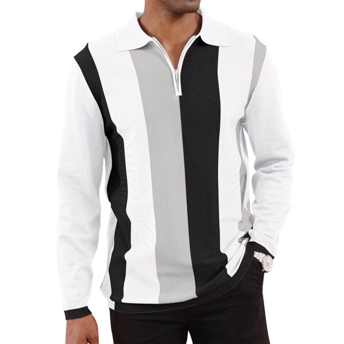 CTU Mens Casual Polo Shirts Vintage Striped Knit Golf Shirts Slim Fit Tops | Fashion,Pullover Dress Shirts,Collared with Zipper,Short Sleeve,Color Blocking,Suit for Daily Casual,Business,Work,Golf