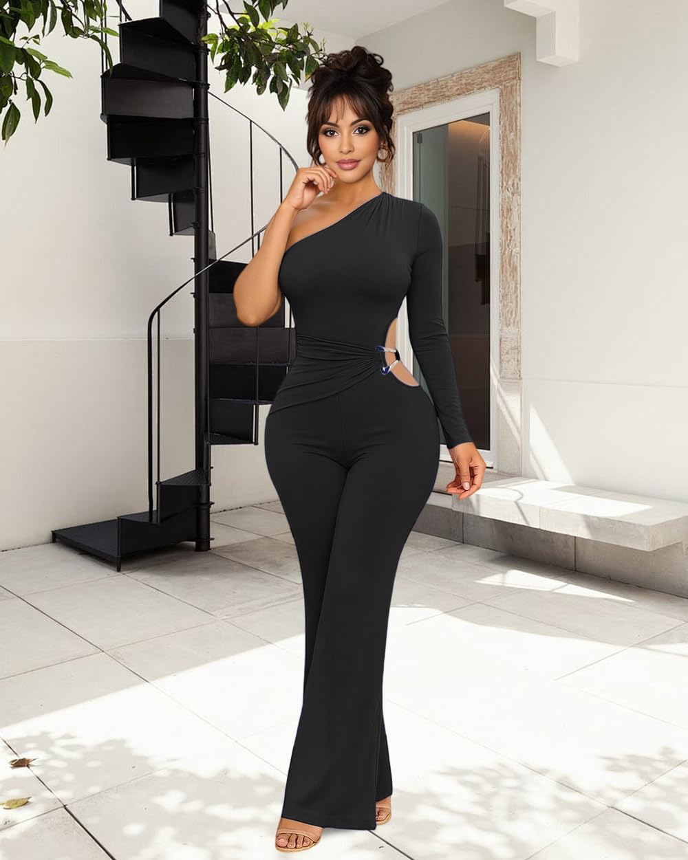 HWP Sexy Jumpsuits for Women Casual Off Shoulder Cocktail Party Clubwear Jumpsuit Wide Leg Long Pant Rompers