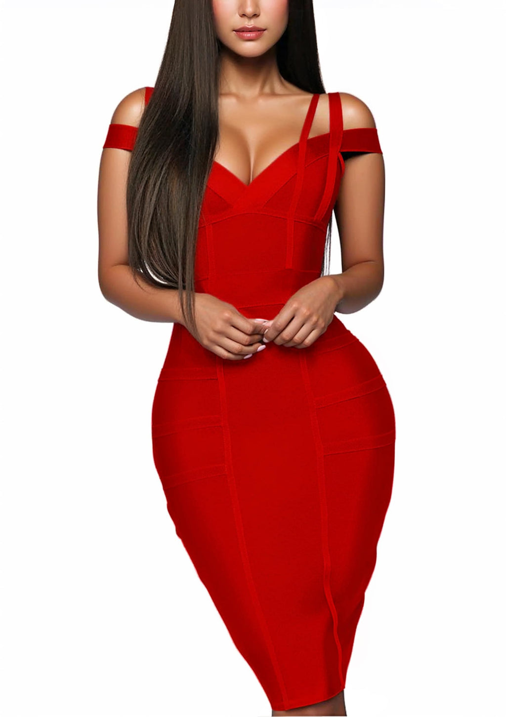 Hybrid & Company Women's Elegant Bandage Dress | Stretch fabric, flattering bodycon fit, elegant silhouette, suitable for cocktail parties, events, and special occasions