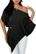 SHENHE Women's Off Shoulder Dolman Sleeve Blouses Asymmetrical Flowy Tops | Casual, Loose, Blouses With Waist Pleats, Asymmetrical, Elegant