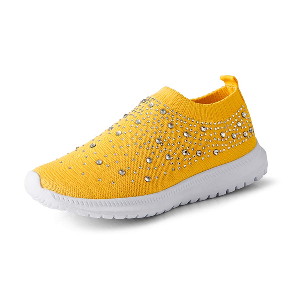 GOSPT Women's Mesh Sport Shoes Rhinestone Glitter Slip On Ballroom Jazz Latin Dance Sock Sneakers