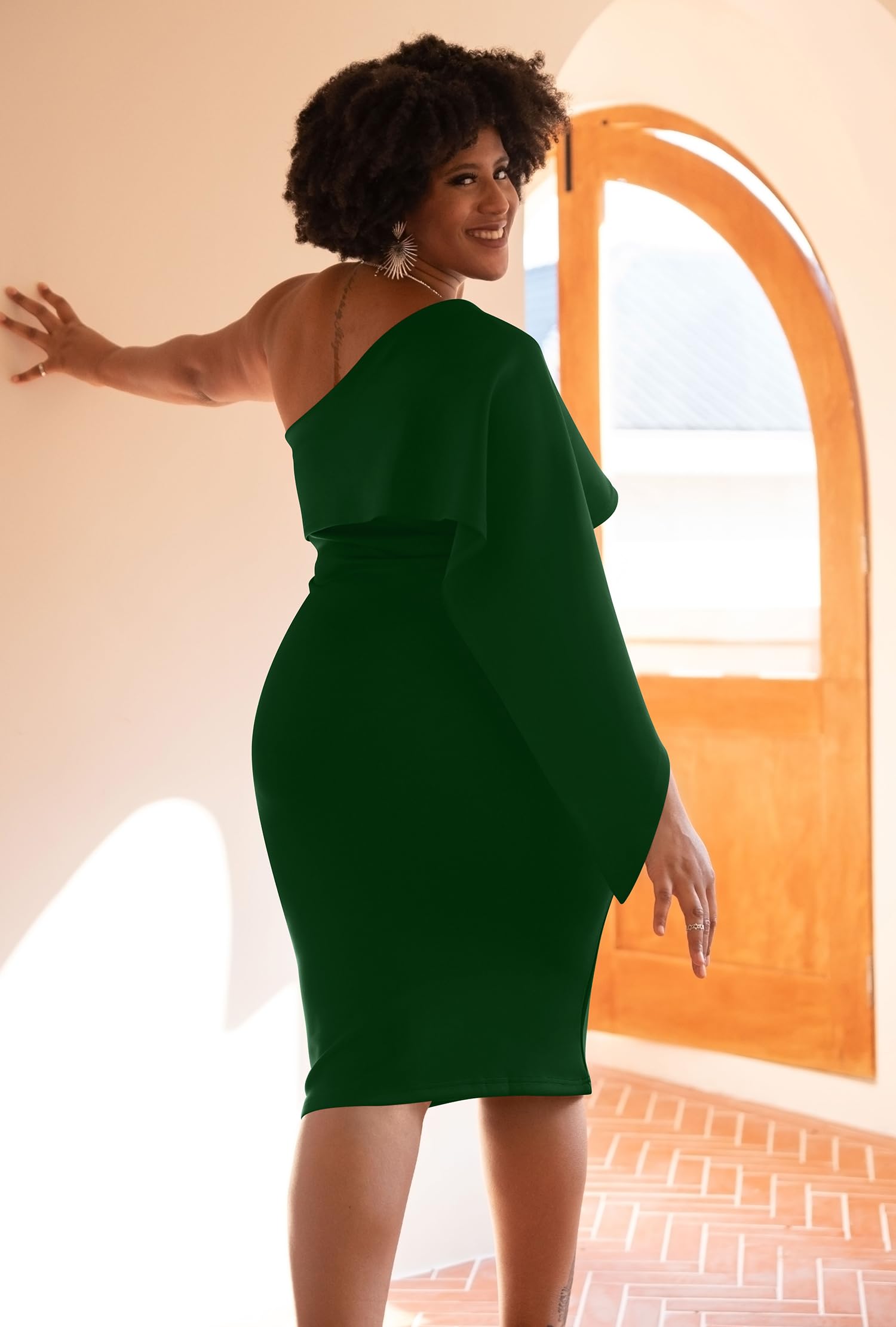 GOBLES Women's Asymmetrical One Shoulder Cape Bodycon Midi Dress | Elegant, Party, Cocktail