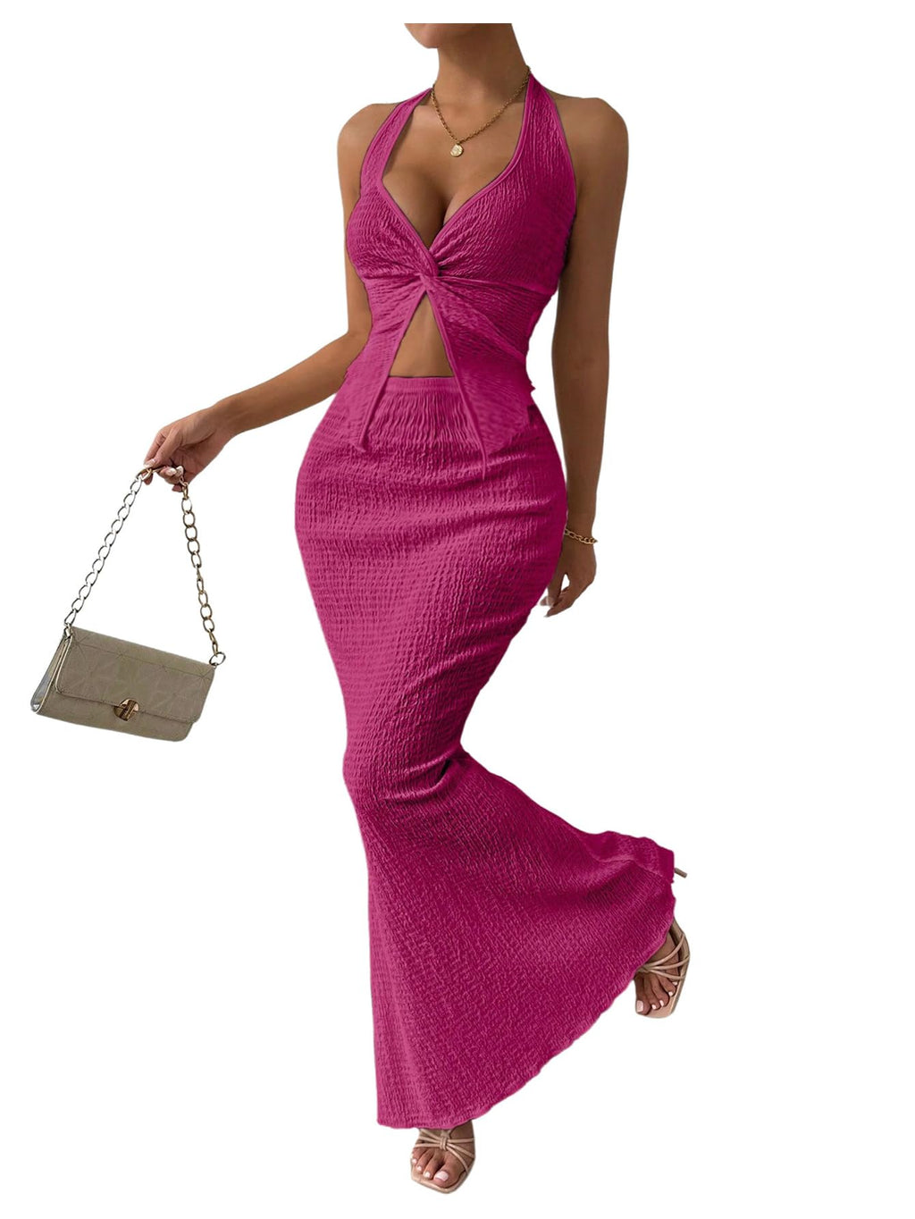 SOLY HUX Women's 2 Piece Outfit Twist Front Halter Cami Skirt Summer Set | Summer Vacation Outfits, Maxi Skirt Set