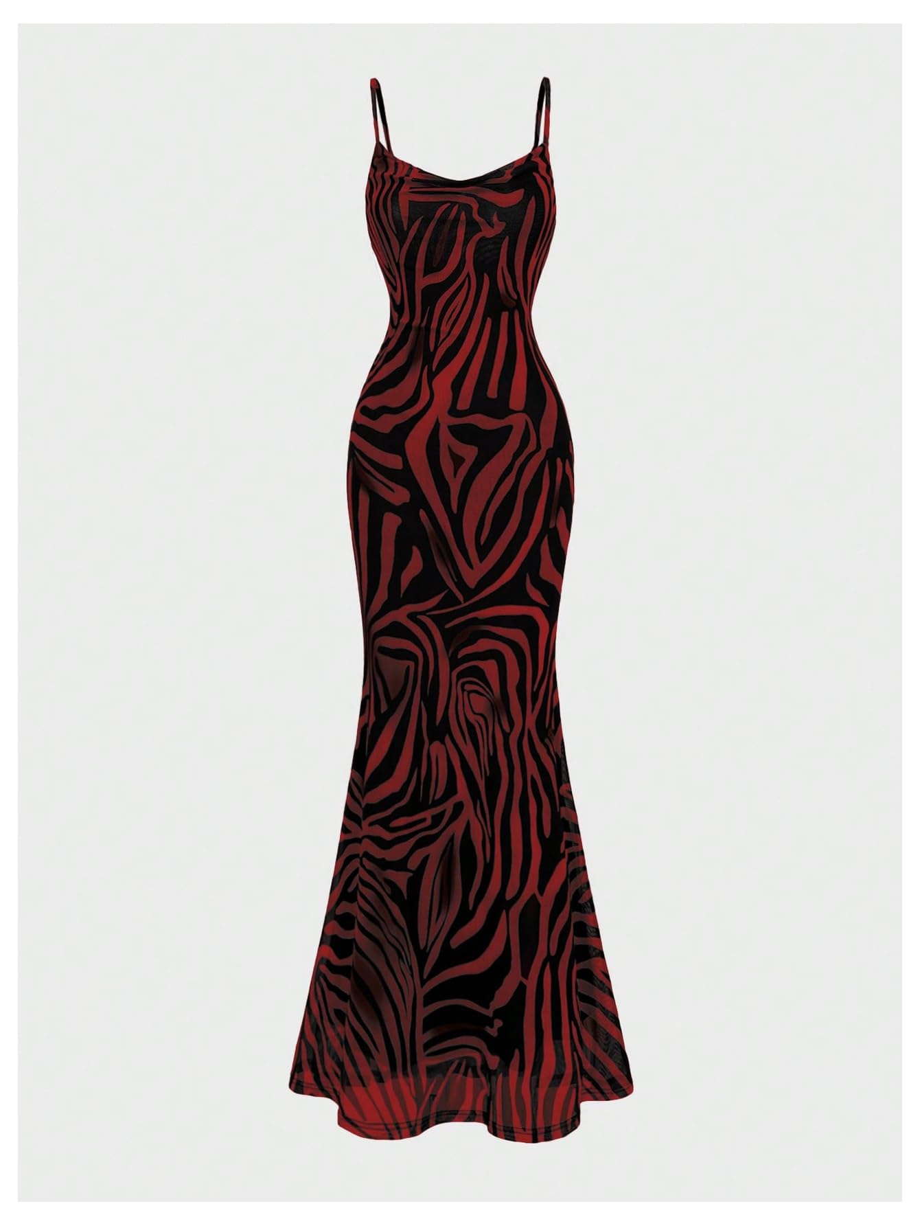 OYOANGLE Women's Zebra Spaghetti Strap Maxi Dresses Cowl Neck Bodycon Dress | Zebra Print, Spaghetti Strap, Maxi Dresses, Sleeveless, Cowl Neck, Formal Bodycon Dress