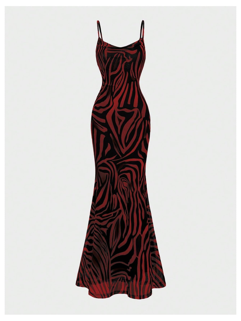 OYOANGLE Women's Zebra Spaghetti Strap Maxi Dresses Cowl Neck Bodycon Dress | Zebra Print, Spaghetti Strap, Maxi Dresses, Sleeveless, Cowl Neck, Formal Bodycon Dress