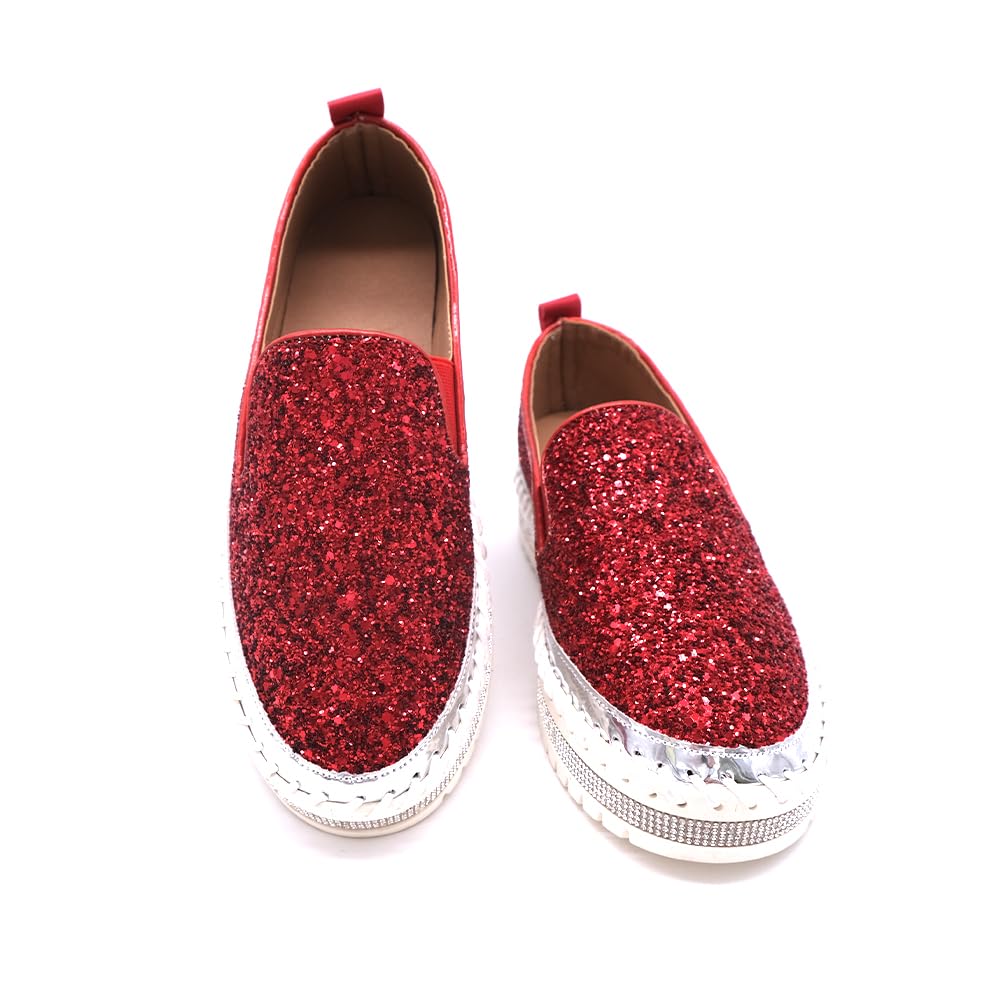Women's Platform Rhinestones Glitter Fashion Sneakers Comfortable Slip On Flat Loafers Walking Wedding Dress Shoes Casual Shoes