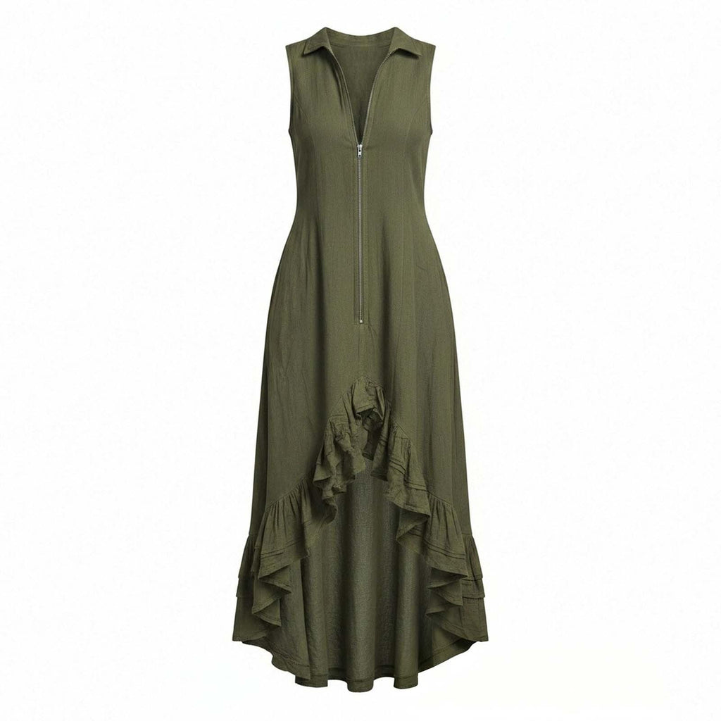YMADREIG Boho Dresses for Women 2026 Cotton Linen Western Maxi Dress Summer Sleeveless High Low Ruffle Hem Dress with Pocket