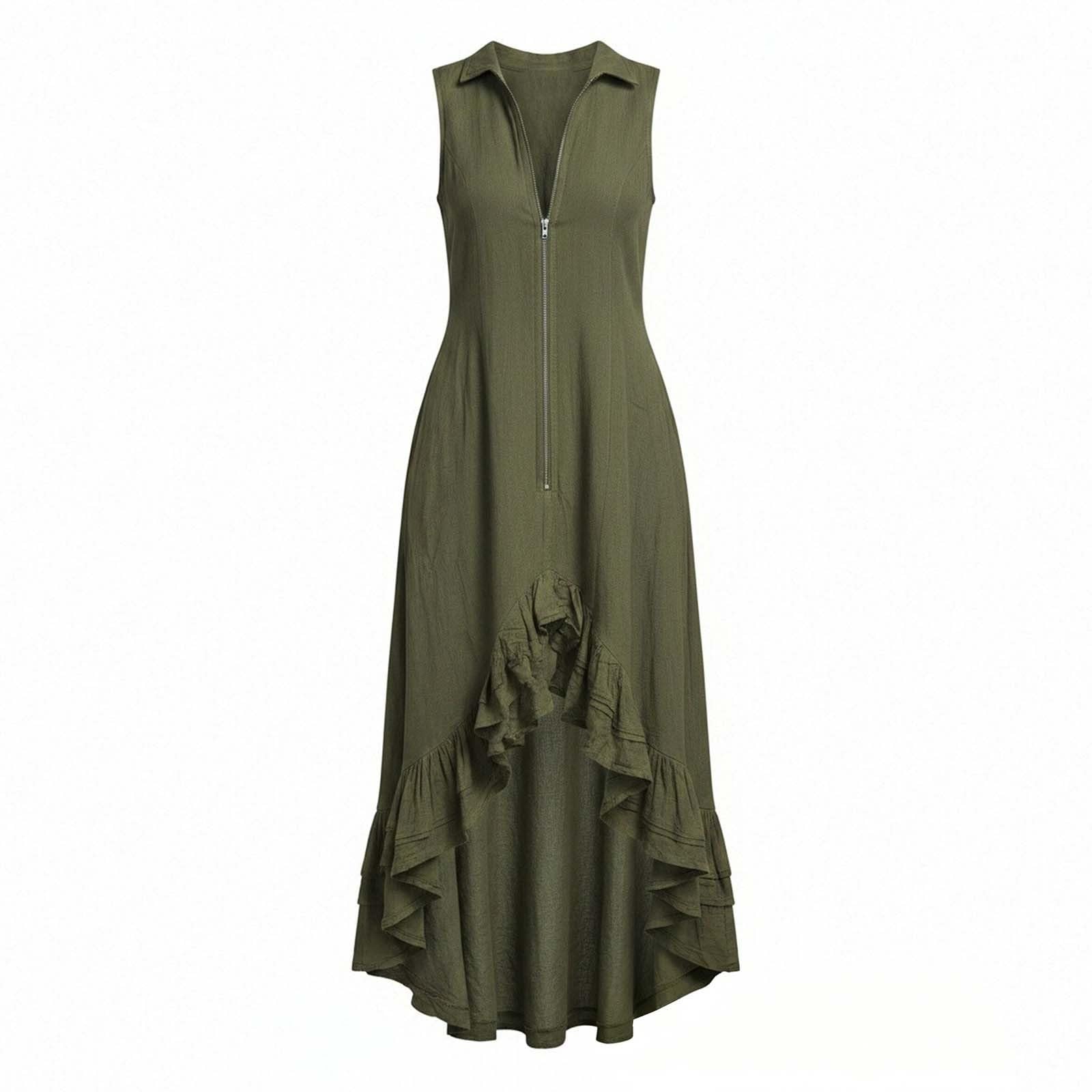 YMADREIG Boho Dresses for Women 2026 Cotton Linen Western Maxi Dress Summer Sleeveless High Low Ruffle Hem Dress with Pocket