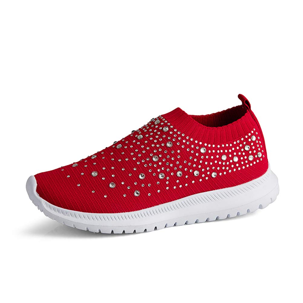 GOSPT Women's Mesh Sport Shoes Rhinestone Glitter Slip On Ballroom Jazz Latin Dance Sock Sneakers