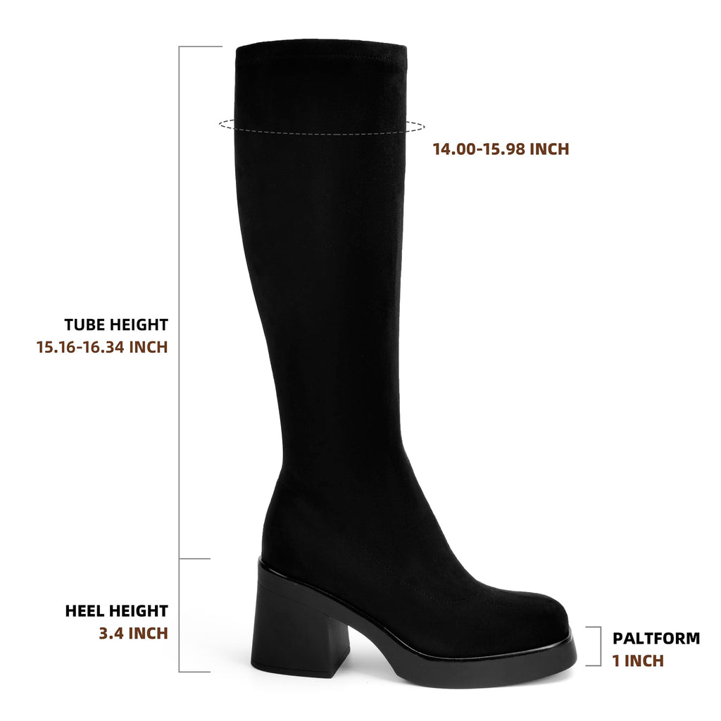 AprCoco Knee High Boots for Women GoGo Boots Platform Square Toe Womens Chunky Heel Side Zipper Boot