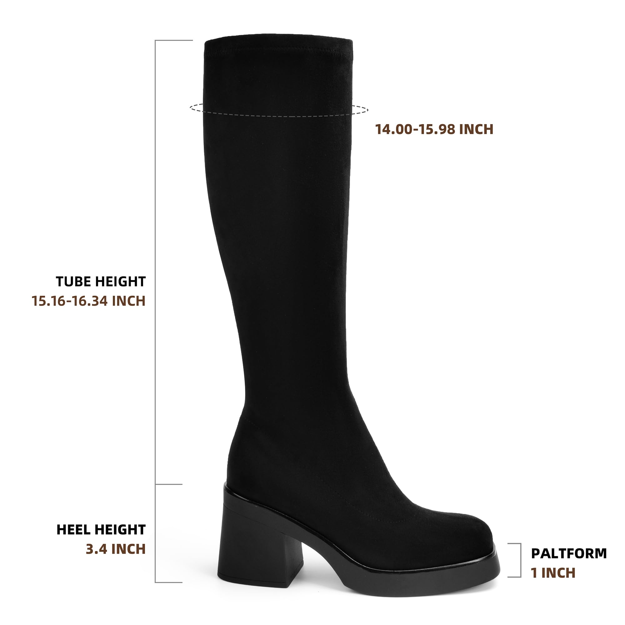 AprCoco Knee High Boots for Women GoGo Boots Platform Square Toe Womens Chunky Heel Side Zipper Boot