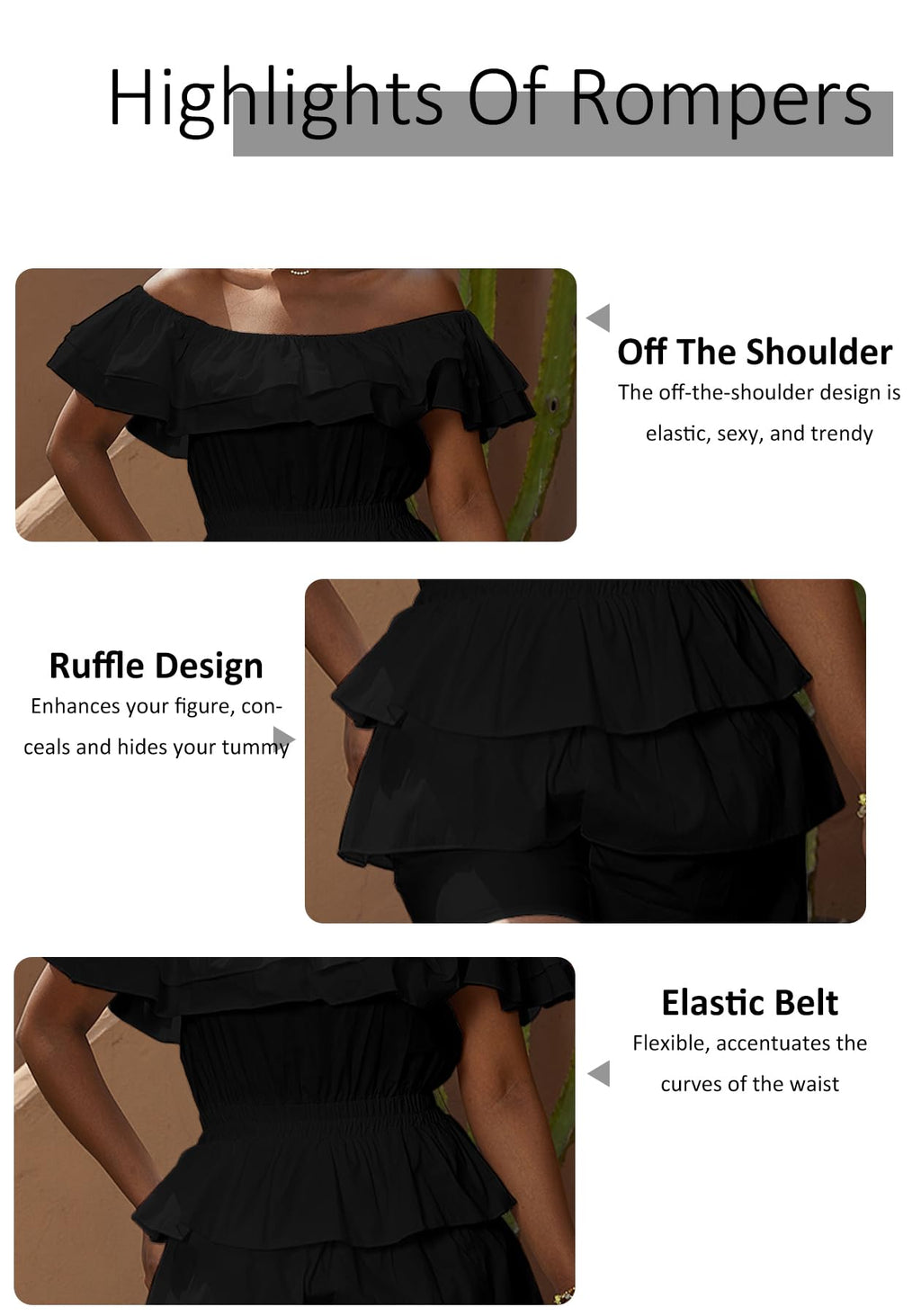LAJIOJIO Rompers for Women Sexy Off the Shoulder Ruffle Hem Short Jumpsuits | Pleated,Dressy Jumpsuits,Party Outfits,Tiered