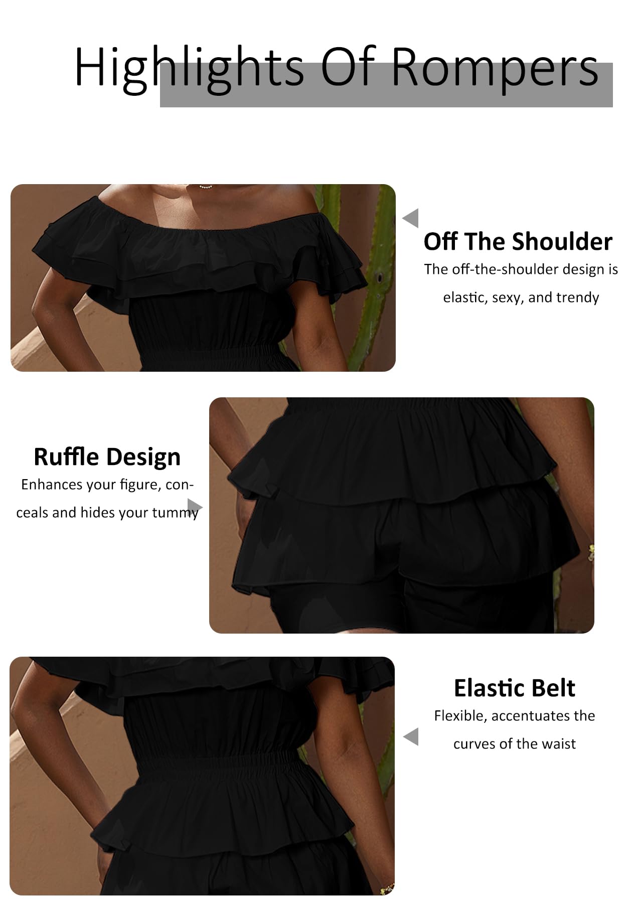 LAJIOJIO Rompers for Women Sexy Off the Shoulder Ruffle Hem Short Jumpsuits | Pleated,Dressy Jumpsuits,Party Outfits,Tiered
