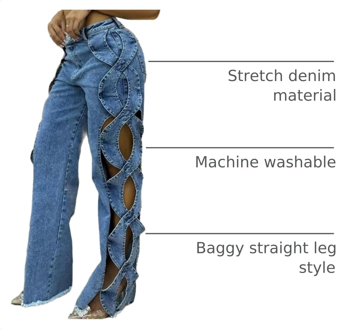 Vaceky Women's Twist Cutout Wide Leg Jeans Lightweight Denim Pant | Modern Patchwork Detail for Brunch, City Outings & Weekend Looks