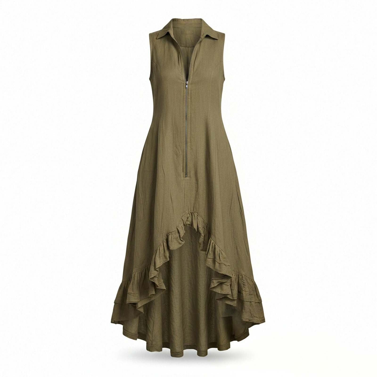 YMADREIG Boho Dresses for Women 2026 Cotton Linen Western Maxi Dress Summer Sleeveless High Low Ruffle Hem Dress with Pocket