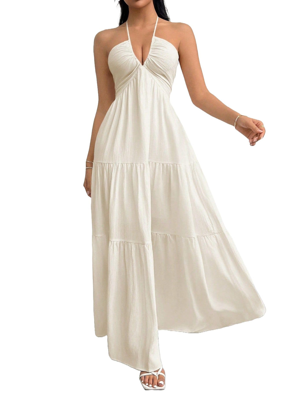 Narecte Women's Maxi Summer Dresses Halter V Neck Beach Dresses for Women A-Line Casual Dress for Vacation