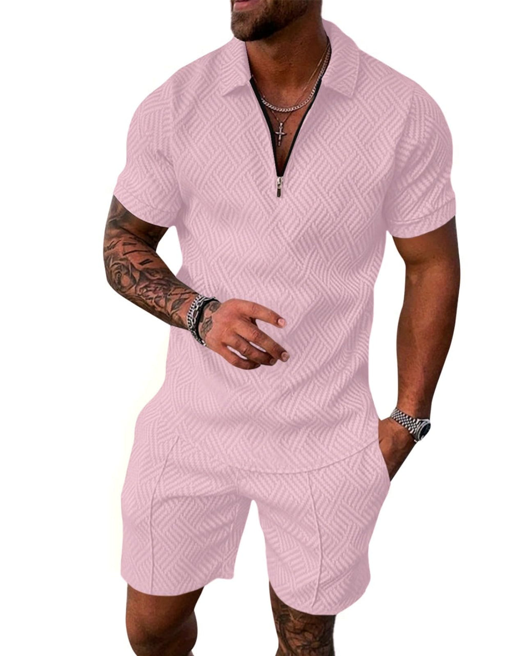 Aulemen Mens 2 Piece Zip Tracksuit Short Sleeve Set Summer Outfits for Men | Polo Shirt and Shorts Sets Activewear Short Set