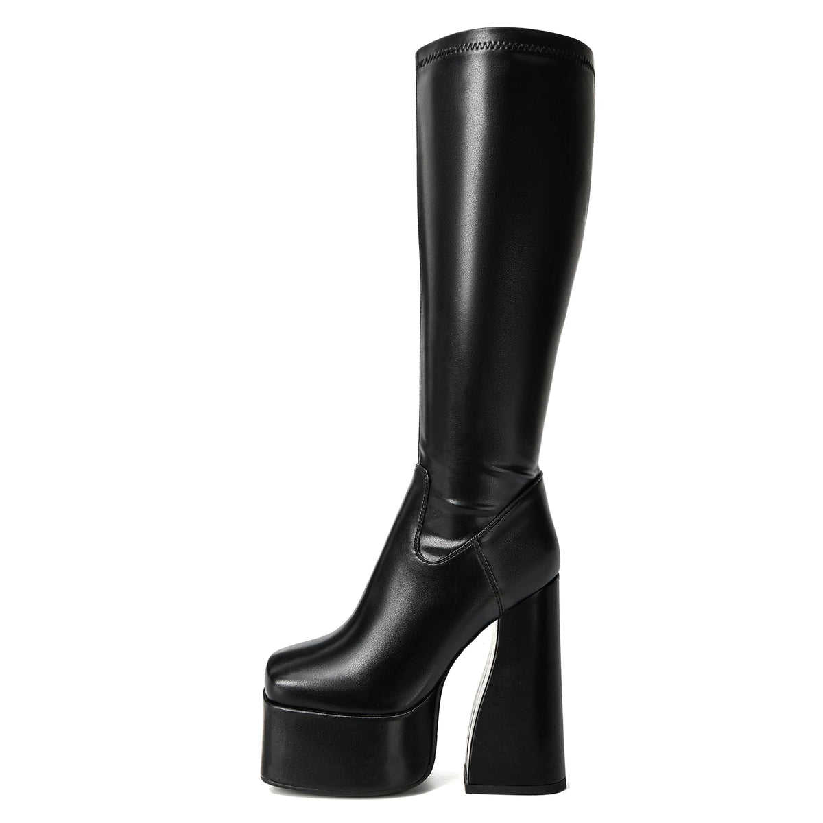 LanreyTaley Elastic Women Knee High Boots Platform Chunky Heel Tall Boots Suede Dress Boots Side Zipper Stretch Boots Fall