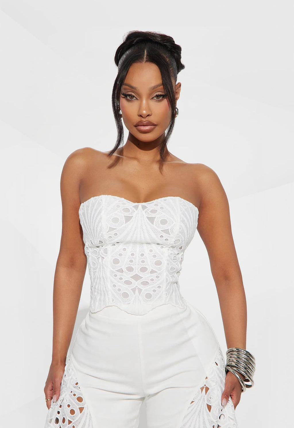Mandonce 2 Piece Sets for Women Off Shoulder Lace Tube Top and Lace Flowy Wide Leg Pants Beach Vacation Sexy Outfit Going Out