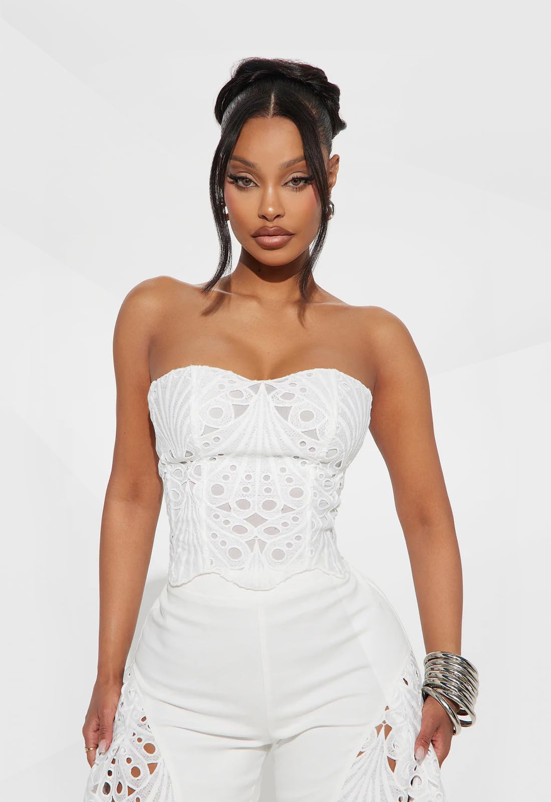Mandonce 2 Piece Sets for Women Off Shoulder Lace Tube Top and Lace Flowy Wide Leg Pants Beach Vacation Sexy Outfit Going Out