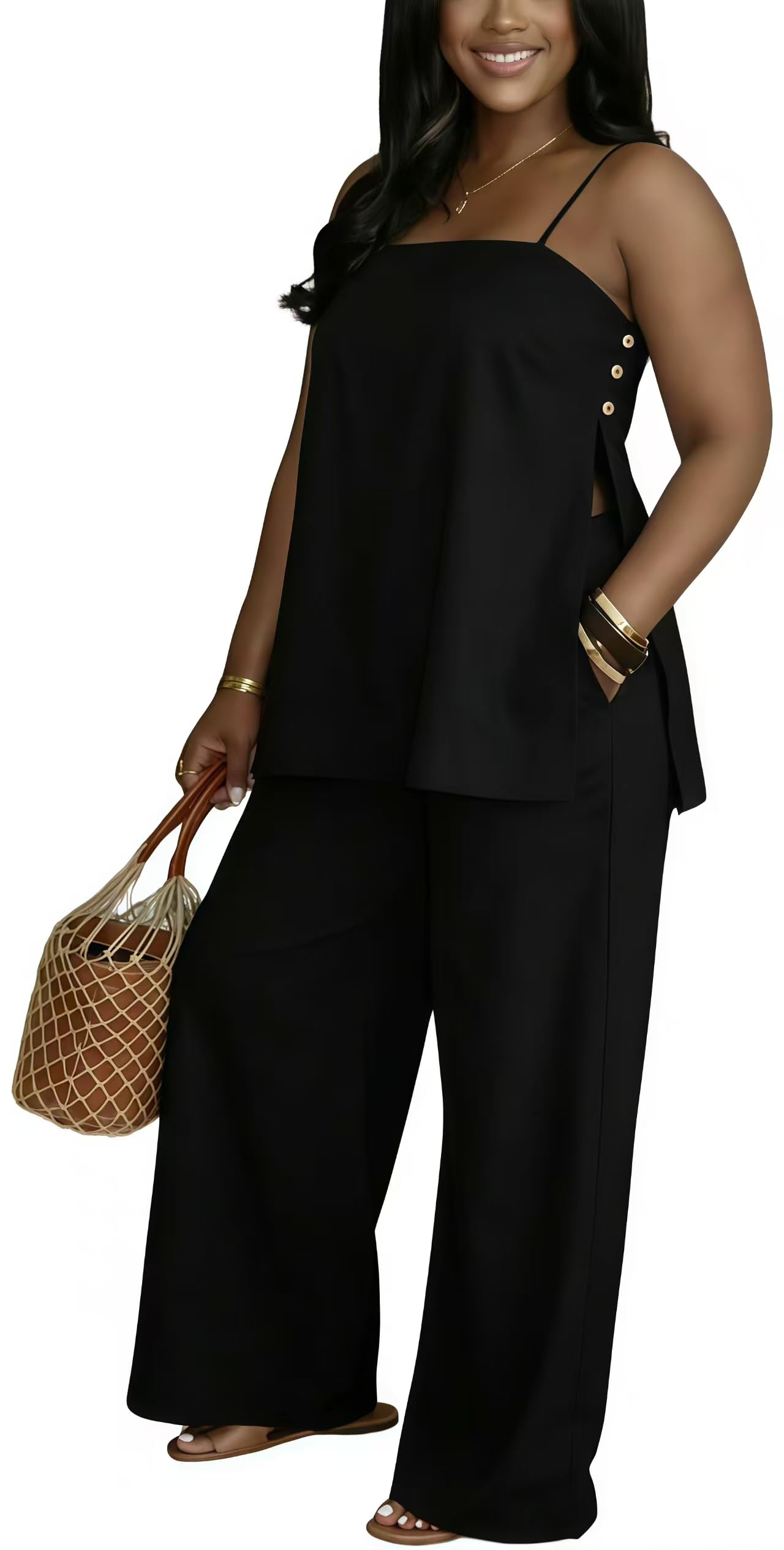 2 Piece Sets for Women Summer Outfits Sleeveless Tops and Wide Leg Pants Sets Sexy Jumpsuits Clubwear Vacation Outfits
