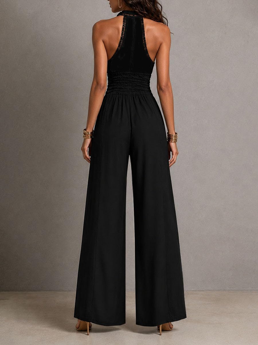 Jumpsuits for Women Dressy Halter Lace Top Wide Leg Pants Sexy Summer Vacation Club Party One Piece Outfit