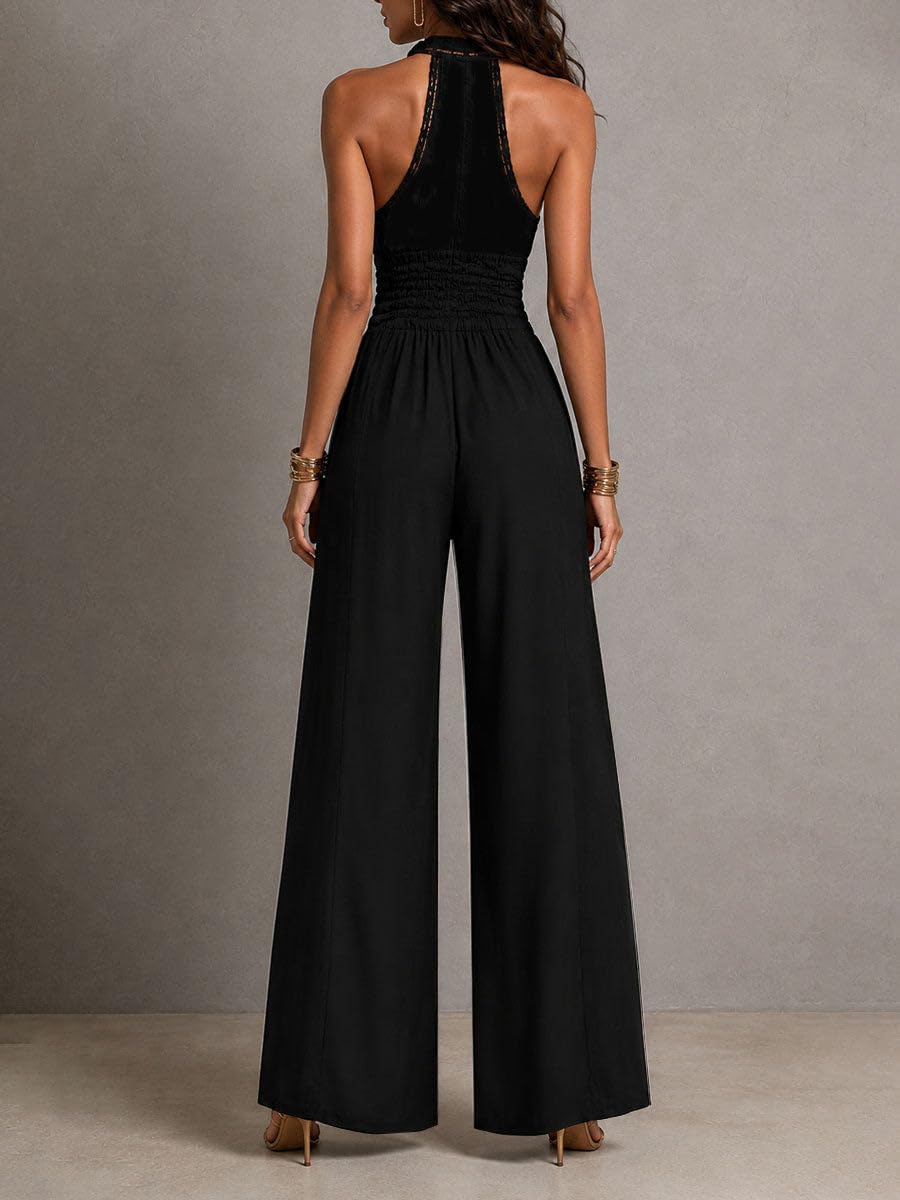 Jumpsuits for Women Dressy Halter Lace Top Wide Leg Pants Sexy Summer Vacation Club Party One Piece Outfit