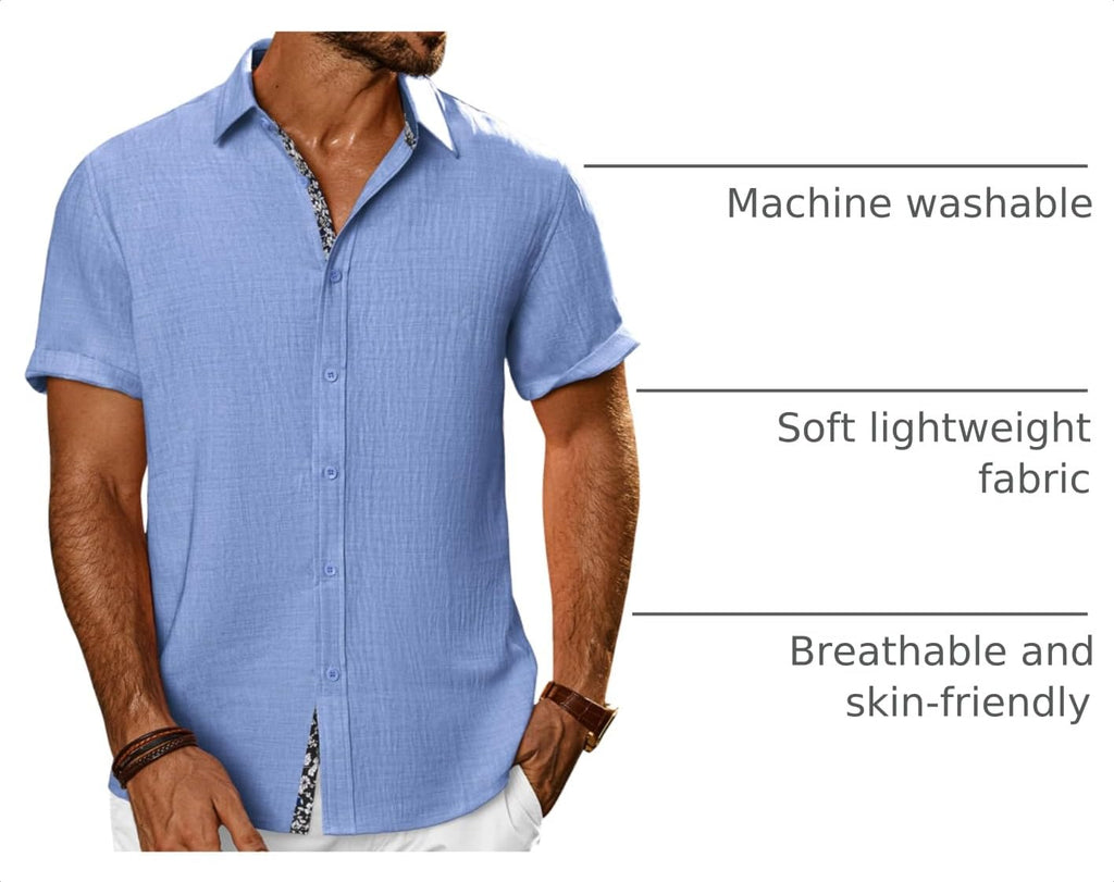 PJ PAUL JONES Mens Short Sleeve Button Down Shirts Casual Summer Clothing | Linen Textured, Summer Beach Vacation Tops, Untucked Dress Shirt, Lightweight, Regular Fit, Fashion Resort Wear