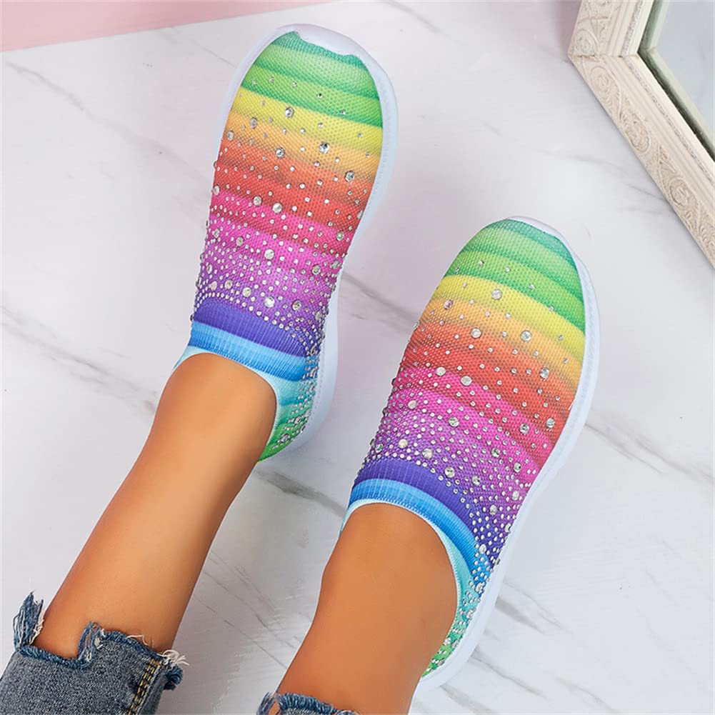 GOSPT Women's Mesh Sport Shoes Rhinestone Glitter Slip On Ballroom Jazz Latin Dance Sock Sneakers