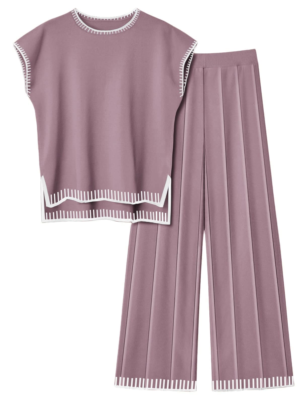 Ekouaer Womens Matching Sets Knit Sweater Sets 2 Pieces Lounge Set | Pullover Tops Wide Legs Pants Casual Outfits