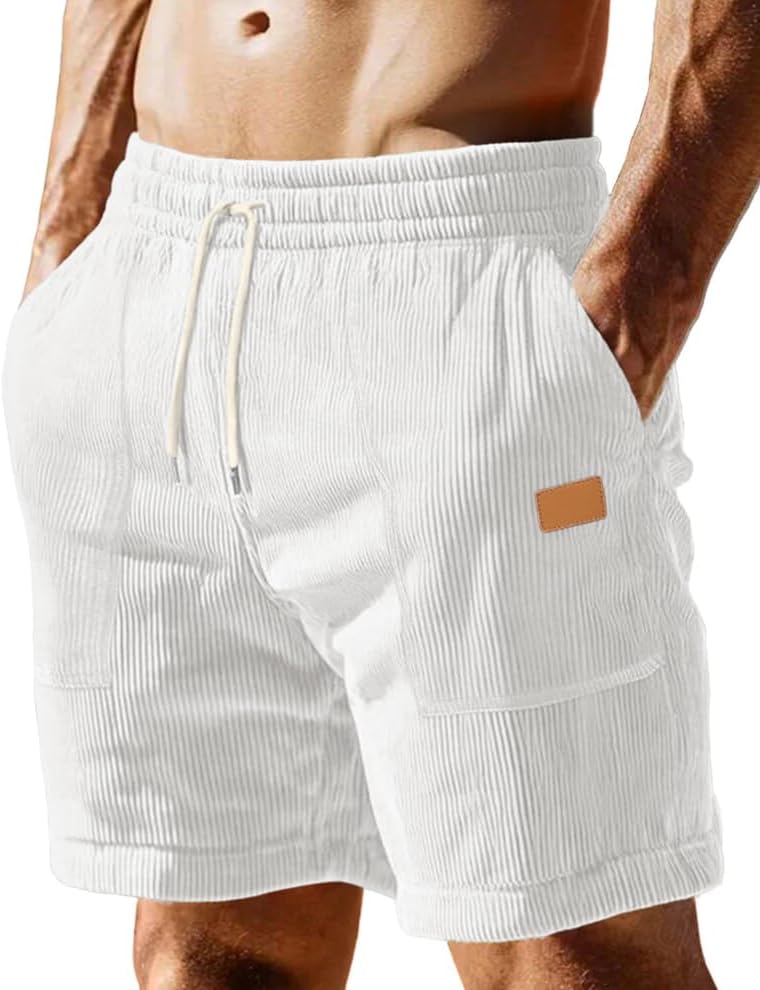 Sailwind Men's Casual Corduroy Shorts Lightweight Elastic Waist Drawstring Summer Beach Shorts