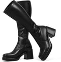 LanreyTaley Elastic Women Knee High Boots Platform Chunky Heel Tall Boots Suede Dress Boots Side Zipper Stretch Boots Fall